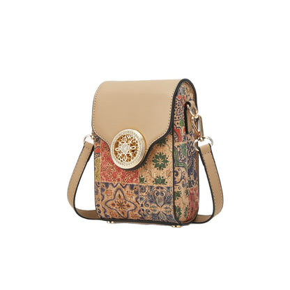 Ethnic Style Cork Phone Crossbody Bag
