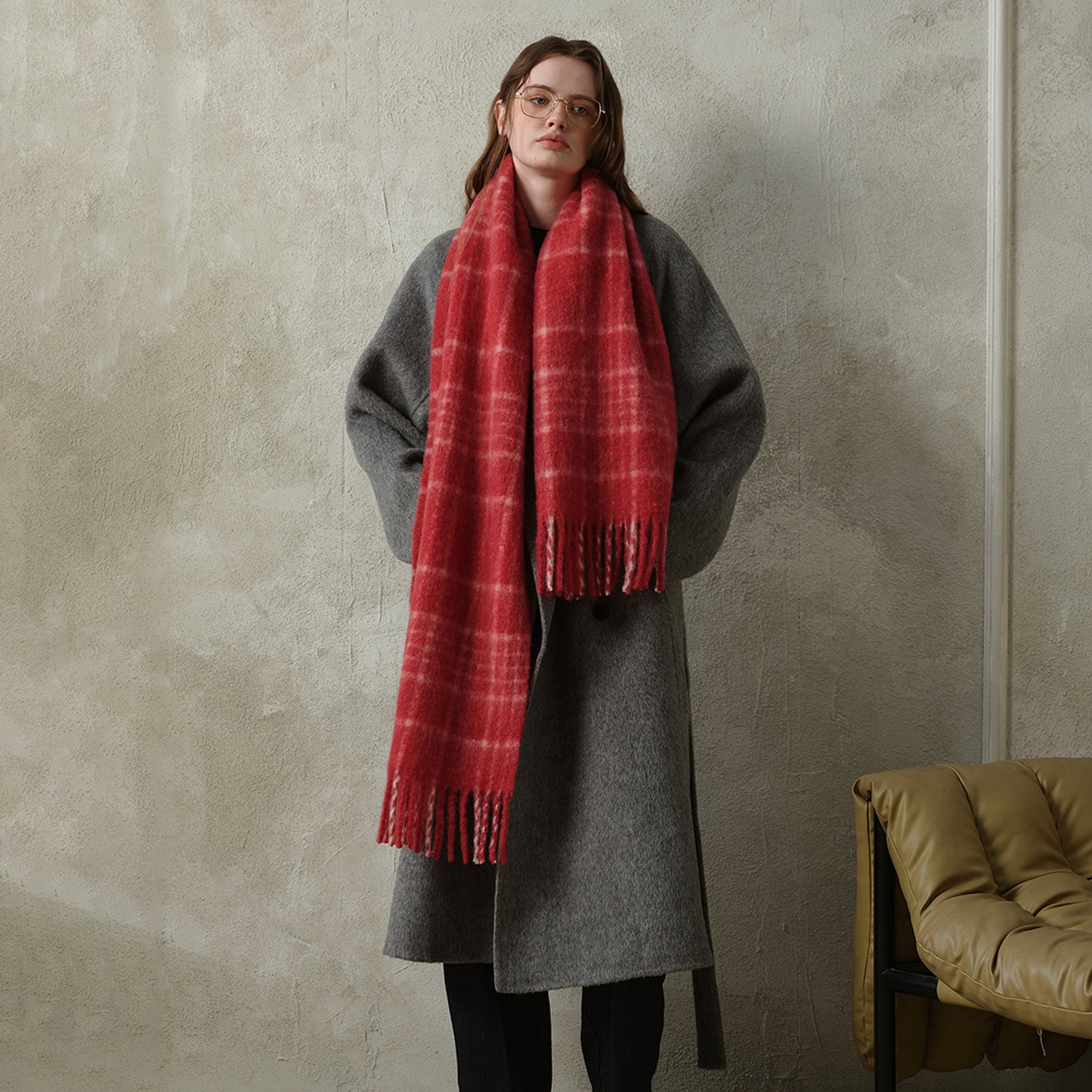 Designer Plaid Fringe Wool Scarf Stylish Winter Accessory