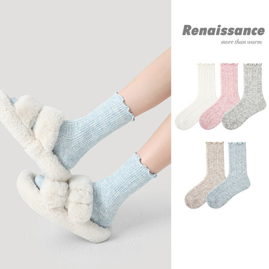 Mid Calf Wool Blend Socks Renaissance Lace Fleece Lined
