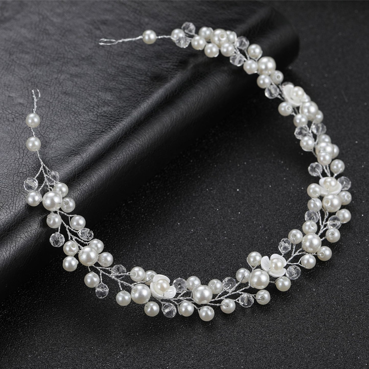Transparent Handmade Pearl Flower Headband for Brides