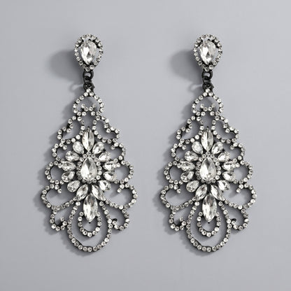 Vintage Floral Alloy Rhinestone Earrings Elegant Daily Drops