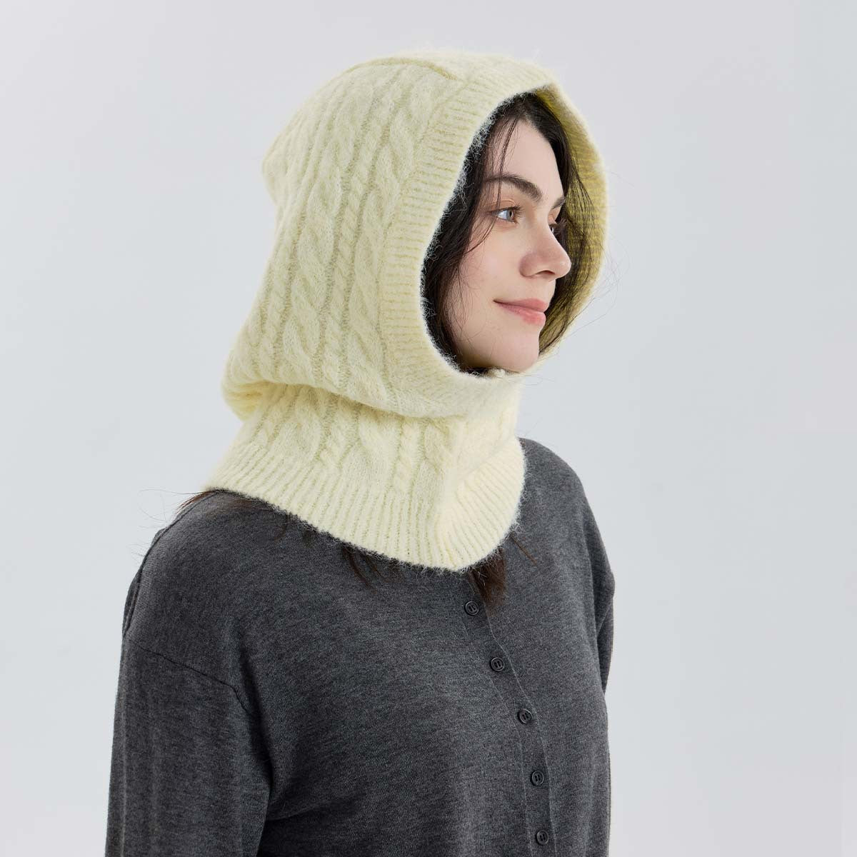 Handmade Wool Blend Knit Beanie with Neck Warmer for Women