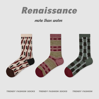 Butterfly Floral Combed Cotton Mid Calf Socks