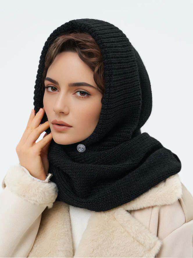 Solid Color Knit Hooded Scarf - Warm and Cozy Unisex Design