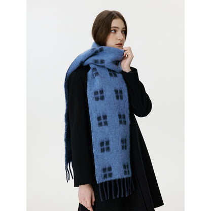 Trendy Wool-Blend Plaid Scarf with Fringe for Men and Women