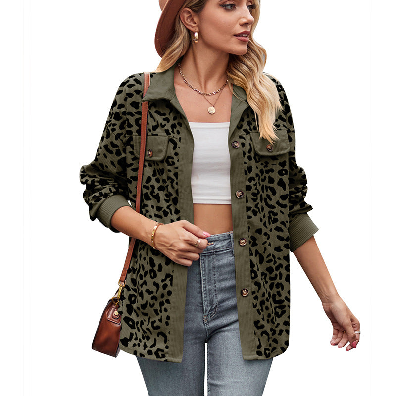 Leopard Print Long Sleeve Button-Up Jacket for Women