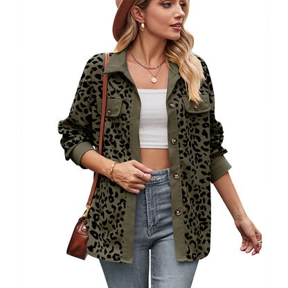 Leopard Print Long Sleeve Button-Up Jacket for Women