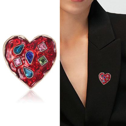 Vintage Heart-Shaped Brooch with Rhinestones Decorative Pin