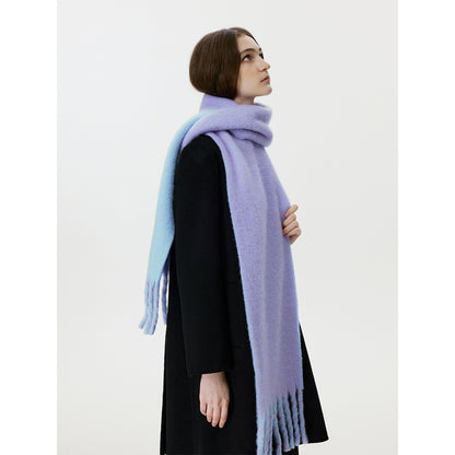 Wool Blend Colorful Fringed Scarf - Thick and Warm