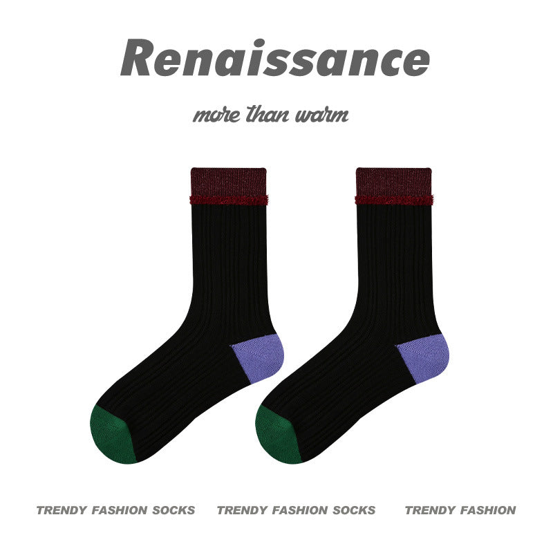 Mid Calf Seamless Wool Blend Striped Socks