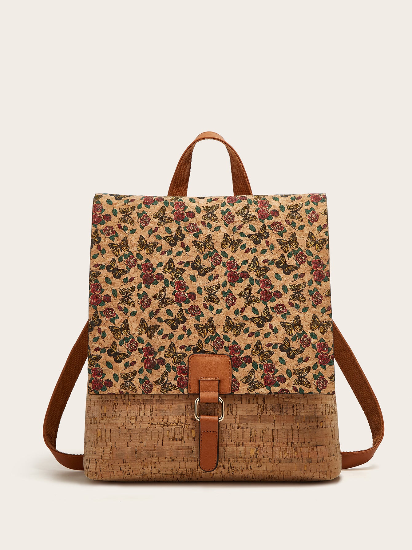 Vintage Style Floral Cork Backpack Large Capacity Tote