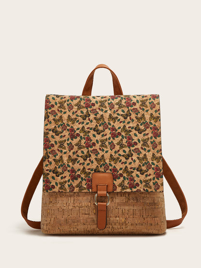 Vintage Style Floral Cork Backpack Large Capacity Tote