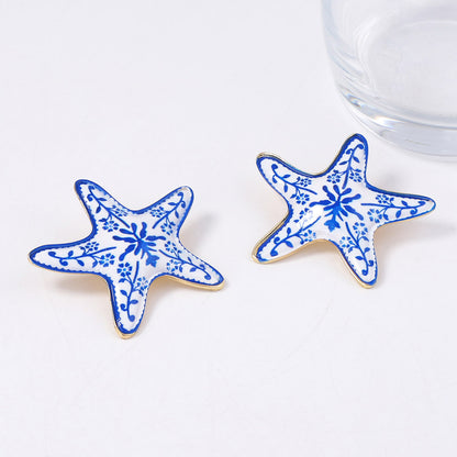 Enamel Star Stud Earrings Stainless Steel Elegant