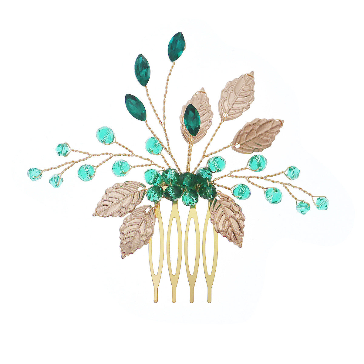 Green Crystal Leaf Hair Comb Elegant Bridal Hair Accessory