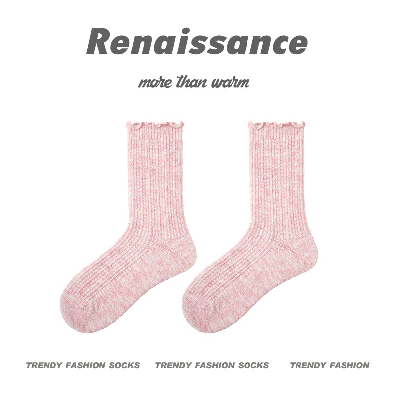 Mid Calf Wool Blend Socks Renaissance Lace Fleece Lined