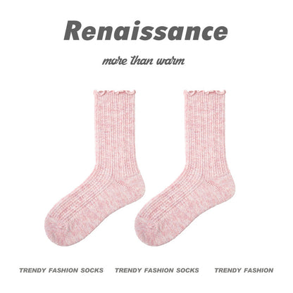 Mid Calf Wool Blend Socks Renaissance Lace Fleece Lined