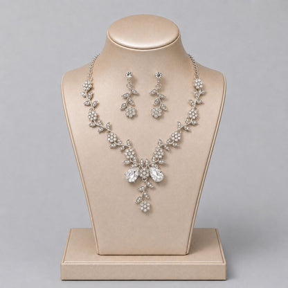 Retro Alloy Rhinestone Jewelry Set Elegant Necklace and Earrings for Evening Wear