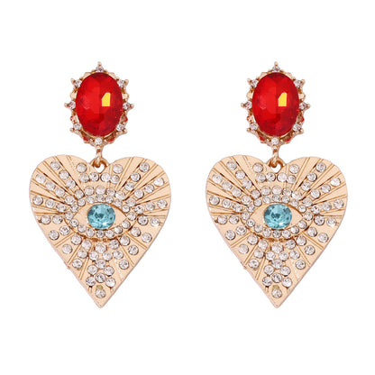 Earrings Heart Eye Rhinestone Light Luxe Casual