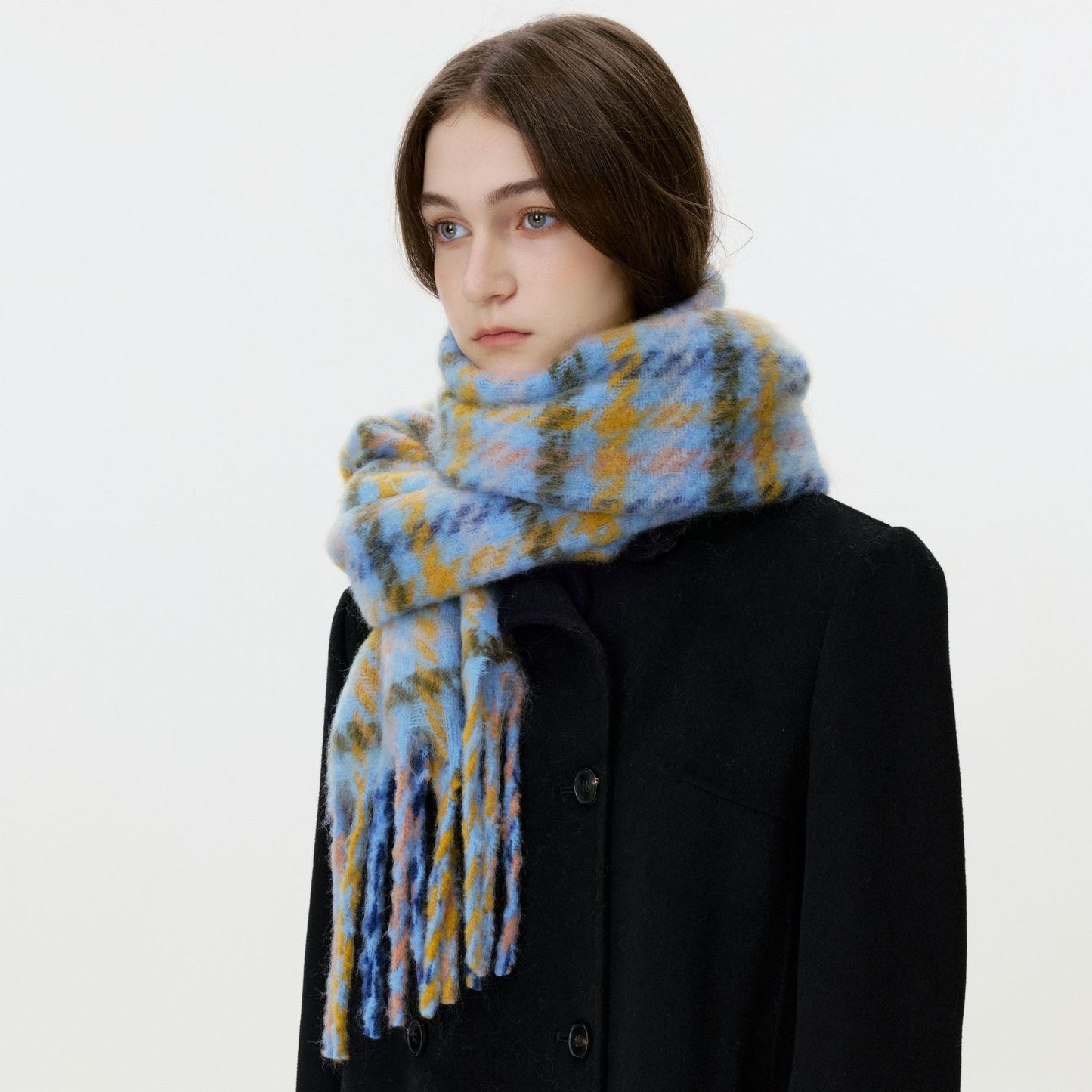 Classic Houndstooth Fringed Scarf Cozy Winter Wrap