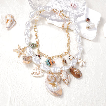 Baroque Faux Pearl Shell Layered Necklace