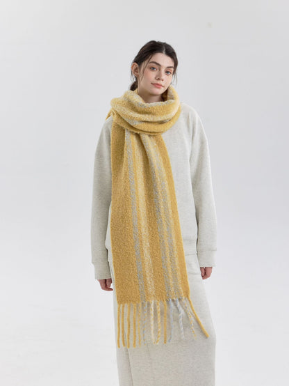 Trendy Striped Wool Scarf with Fringes for Women