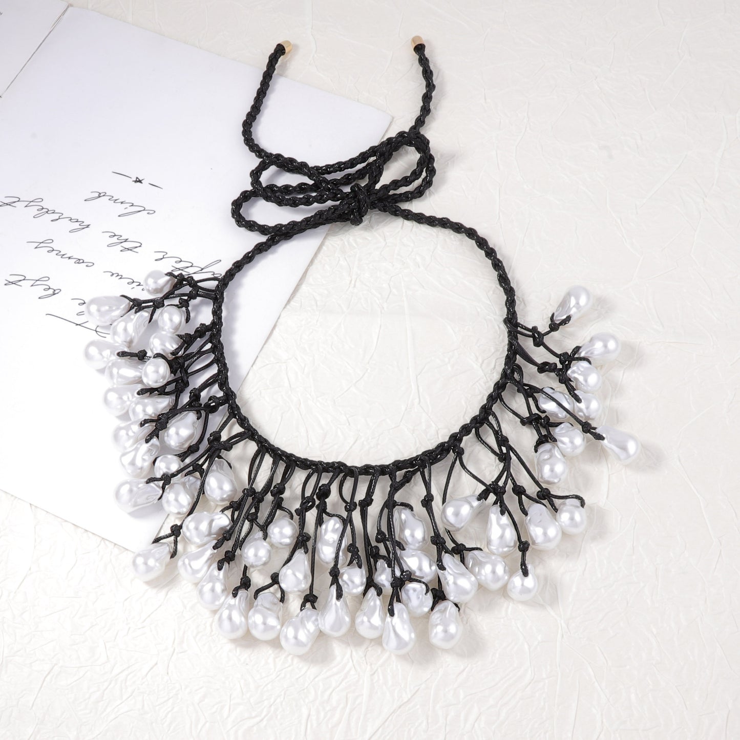 Necklace Baroque Braided Knot Faux Pearl Adjustable