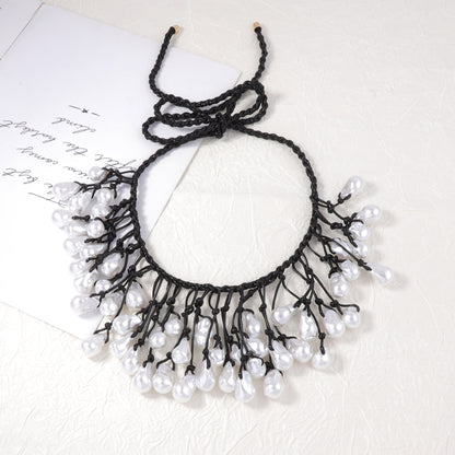 Necklace Baroque Braided Knot Faux Pearl Adjustable