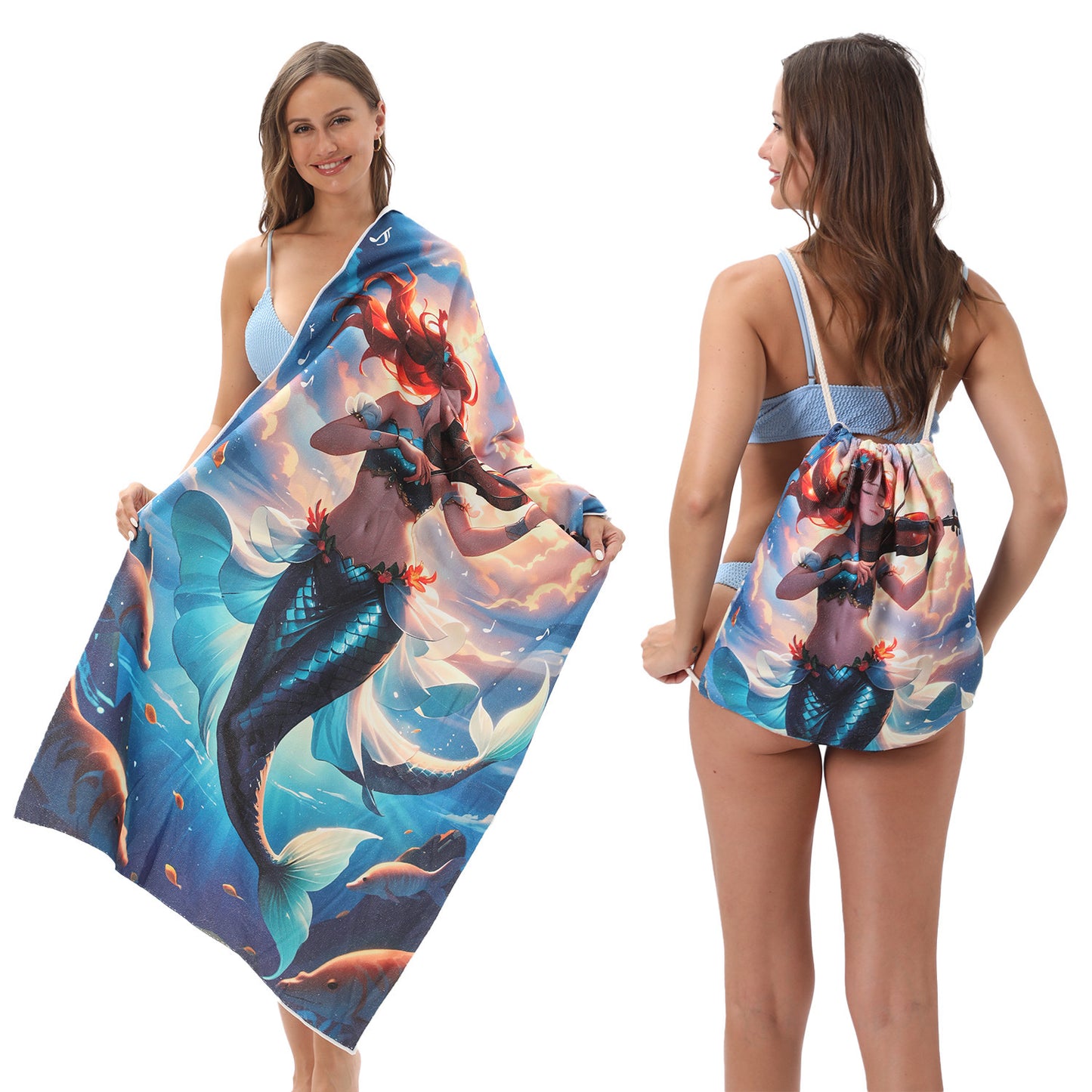 Foldable Beach Towel with Floral Print - Quick-Dry Microfiber