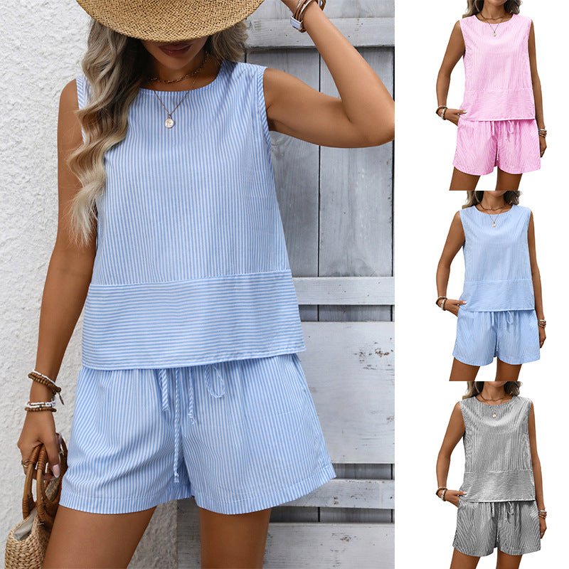Trendy Casual Sleeveless Top and Shorts Set
