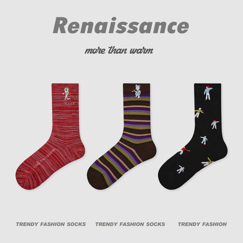 Butterfly Floral Combed Cotton Mid Calf Socks