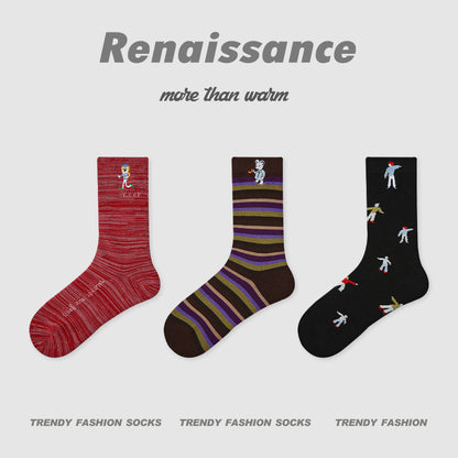 Butterfly Floral Combed Cotton Mid Calf Socks