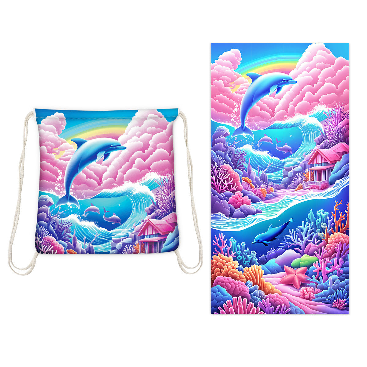 Foldable Beach Towel with Floral Print - Quick-Dry Microfiber