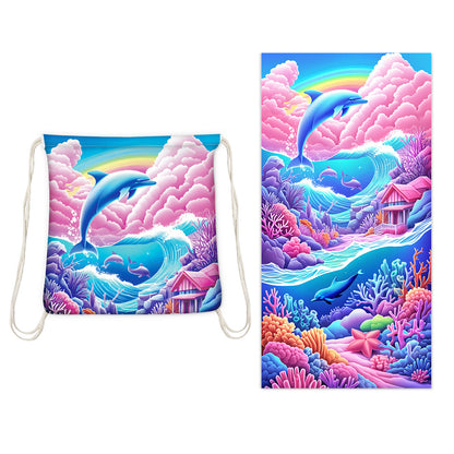 Foldable Beach Towel with Floral Print - Quick-Dry Microfiber