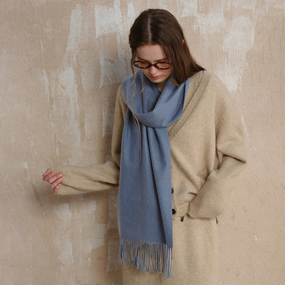 Classic Wool Scarf with Tassels for Men and Women