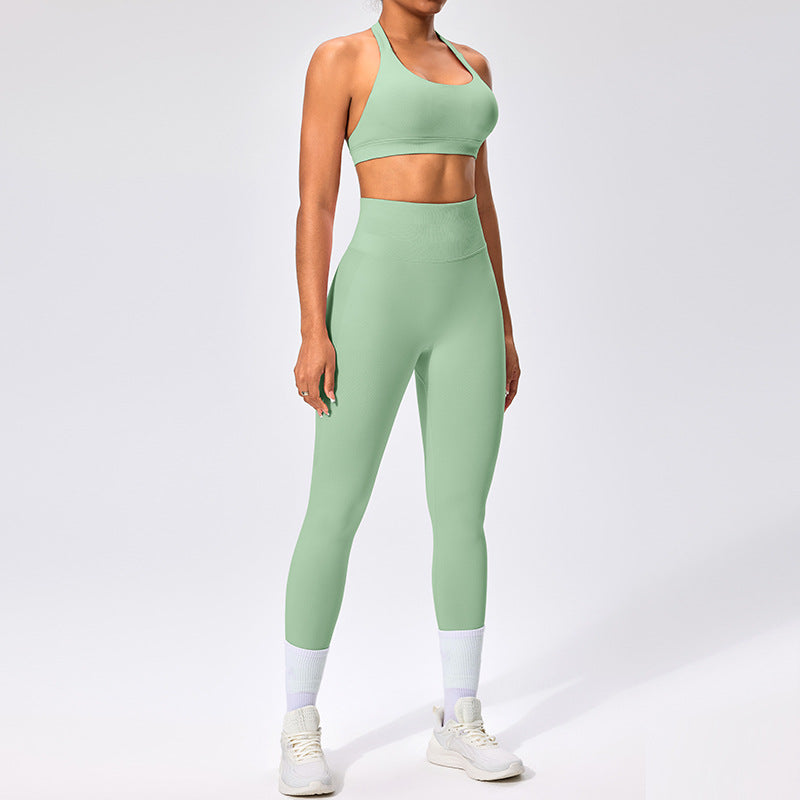 Women's Outdoor Yoga Set with Open Back Sports Bra and Pants