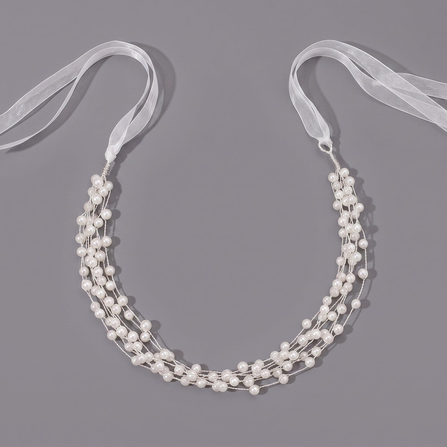 Elegant Pearl Headband with Flowing Organza Ribbons