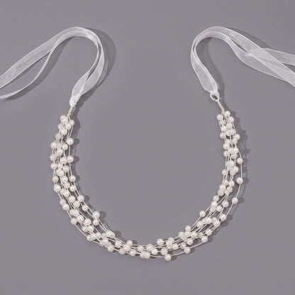 Elegant Pearl Headband with Flowing Organza Ribbons