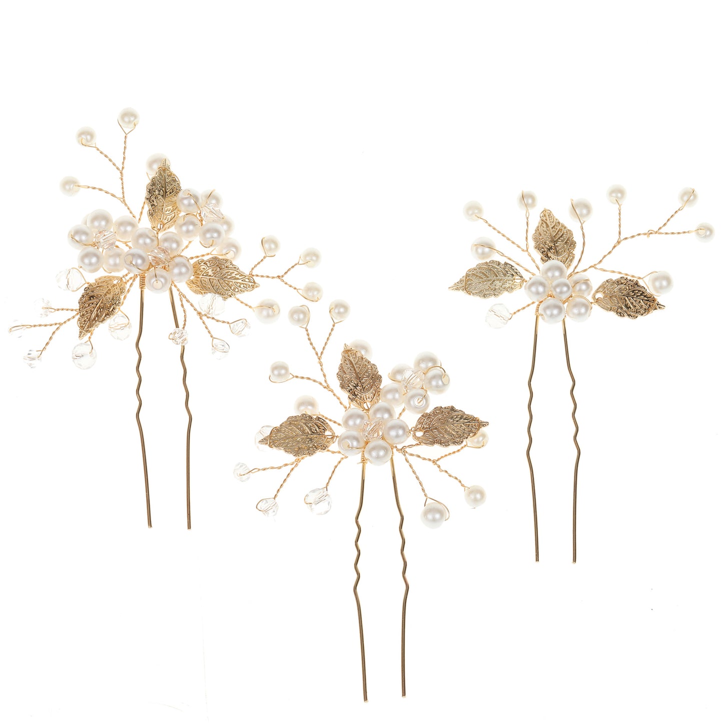 Gold Silver Leaf Pearl U Shaped Hairpins Set