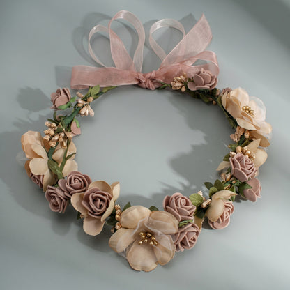 Floral Headband with Ribbons Handmade for Boho and Beach Photoshoots