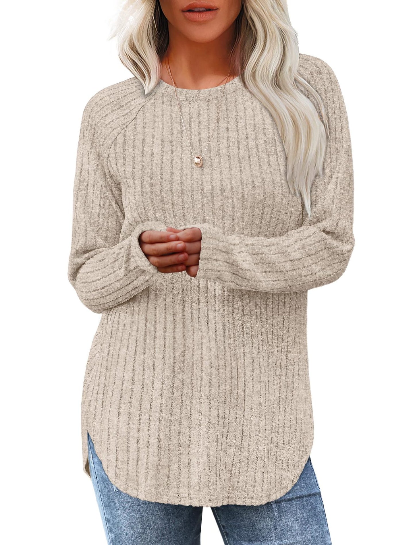 Loose Fit Round Neck Top with High-Low Hem