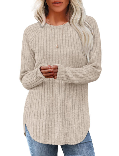 Loose Fit Round Neck Top with High-Low Hem
