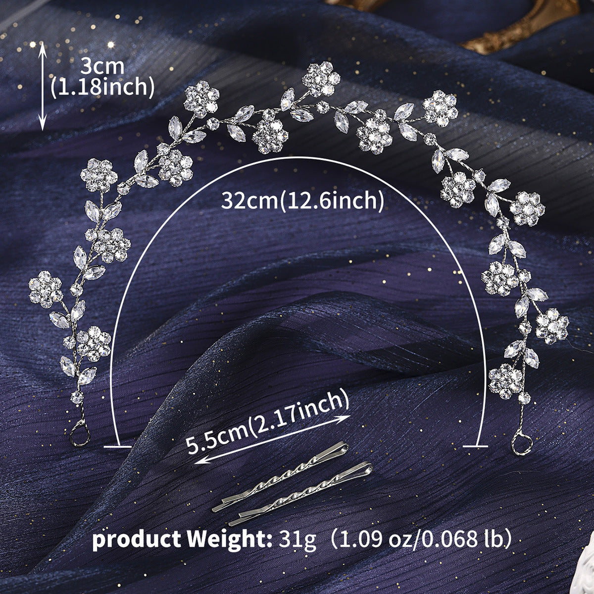Bridal Crystal Headband Elegant Silver Hair Accessory for Weddings and Parties