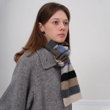 Knitted Color Block Striped Scarf for Women - Cozy Casual Design