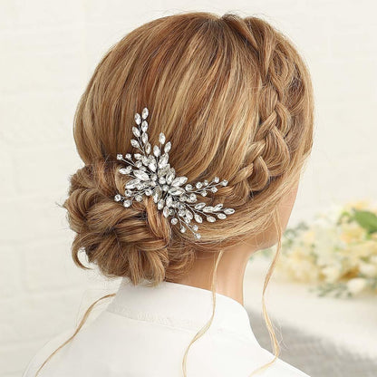 Silver Glass Side Wedding Hair Comb Headpiece
