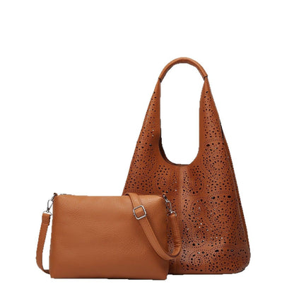 Trendy Cut-Out Laser Etched Tote Bag Stylish Large Capacity Shoulder Bag