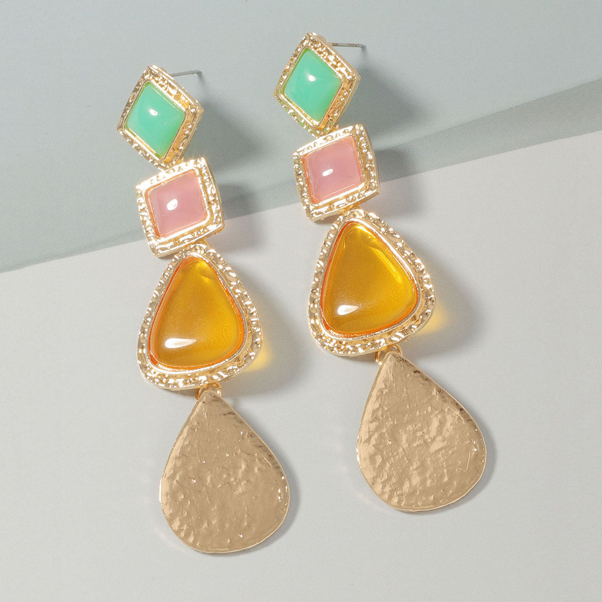 Resin Waterdrop Long Drop Earrings Colorful Boho Chic