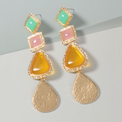 Resin Waterdrop Long Drop Earrings Colorful Boho Chic