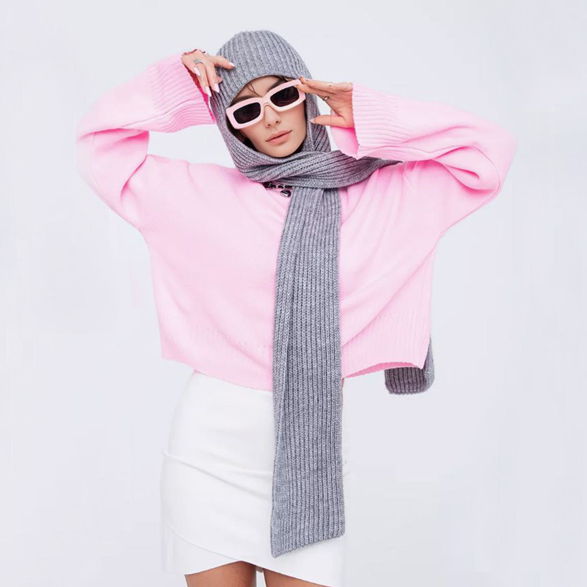 Unisex Knitted Hooded Scarf with Pockets - Stylish and Warm for Fall and Winter