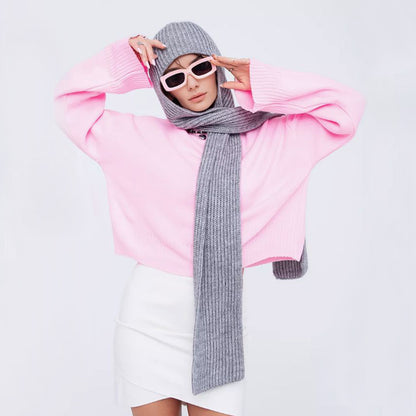 Unisex Knitted Hooded Scarf with Pockets - Stylish and Warm for Fall and Winter