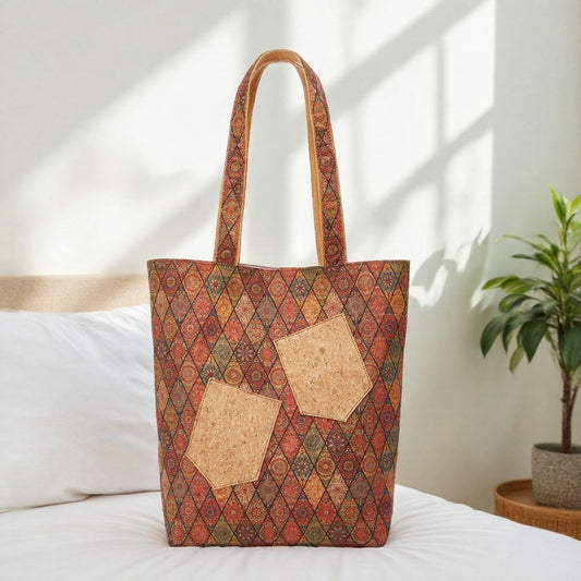 Trendy Retro Floral Cork Tote Bag Eco-Friendly Casual Bag